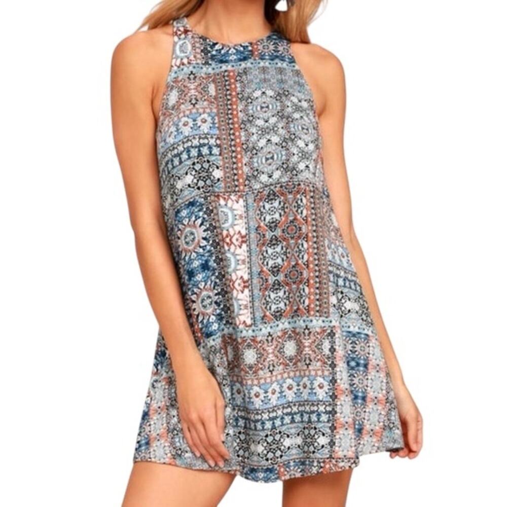 Lulus Sleeveless Swing Shift Mini Dress Women’s Large Gray/Blue/Black/Orange